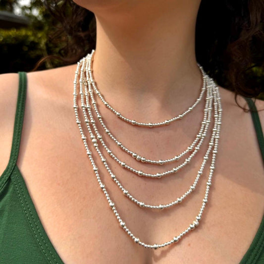 Sterling Silver Bead Necklace Personalized Layering Jewelry for Women