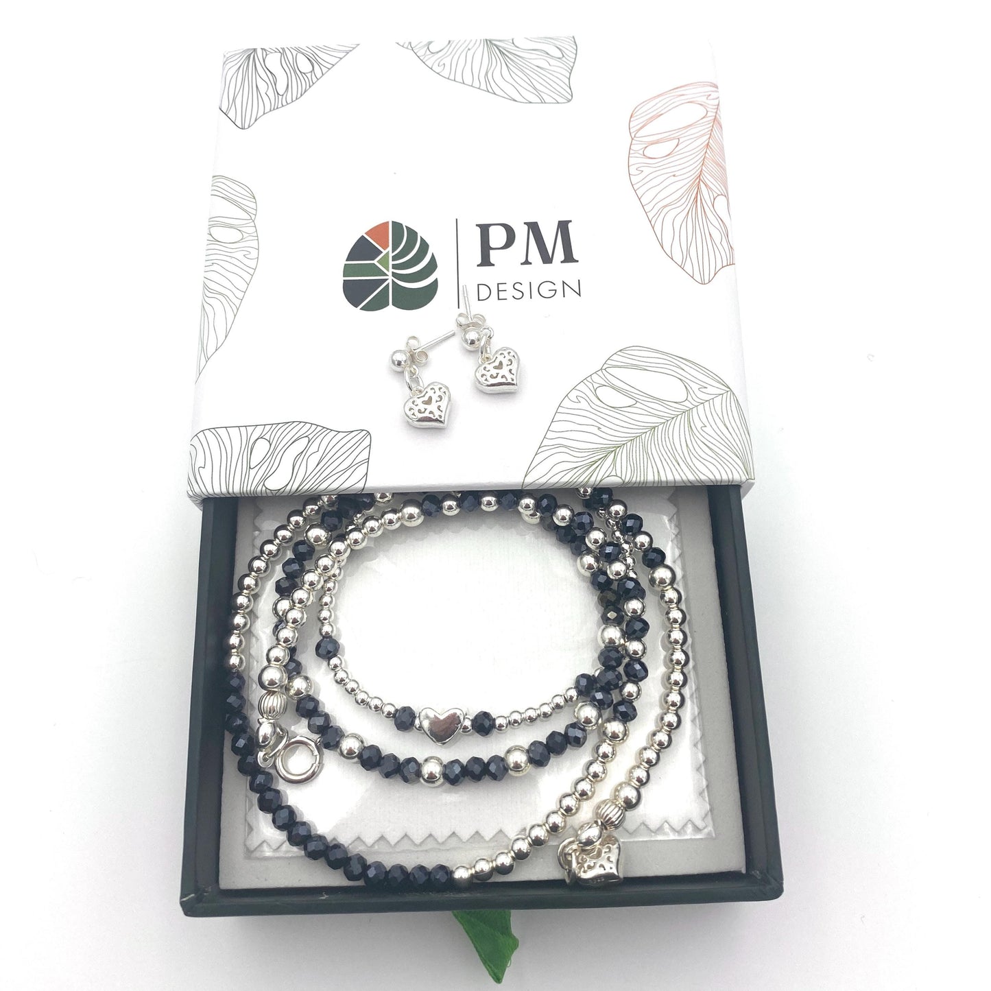 Blue Crystal Silver Jewelry Set Necklace Bracelet and Earrings Gift