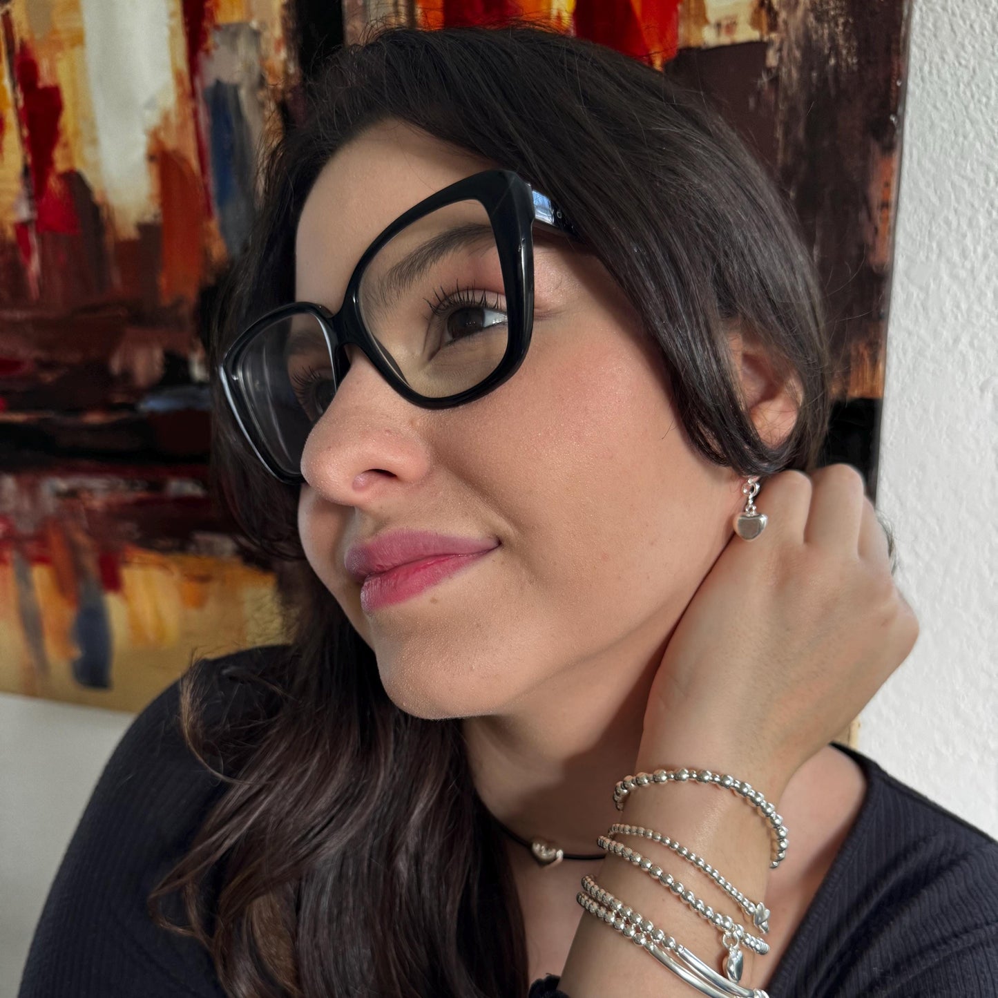 Leather Choker and Silver Earrings Set with Heart Charm Personalized Gift for Her