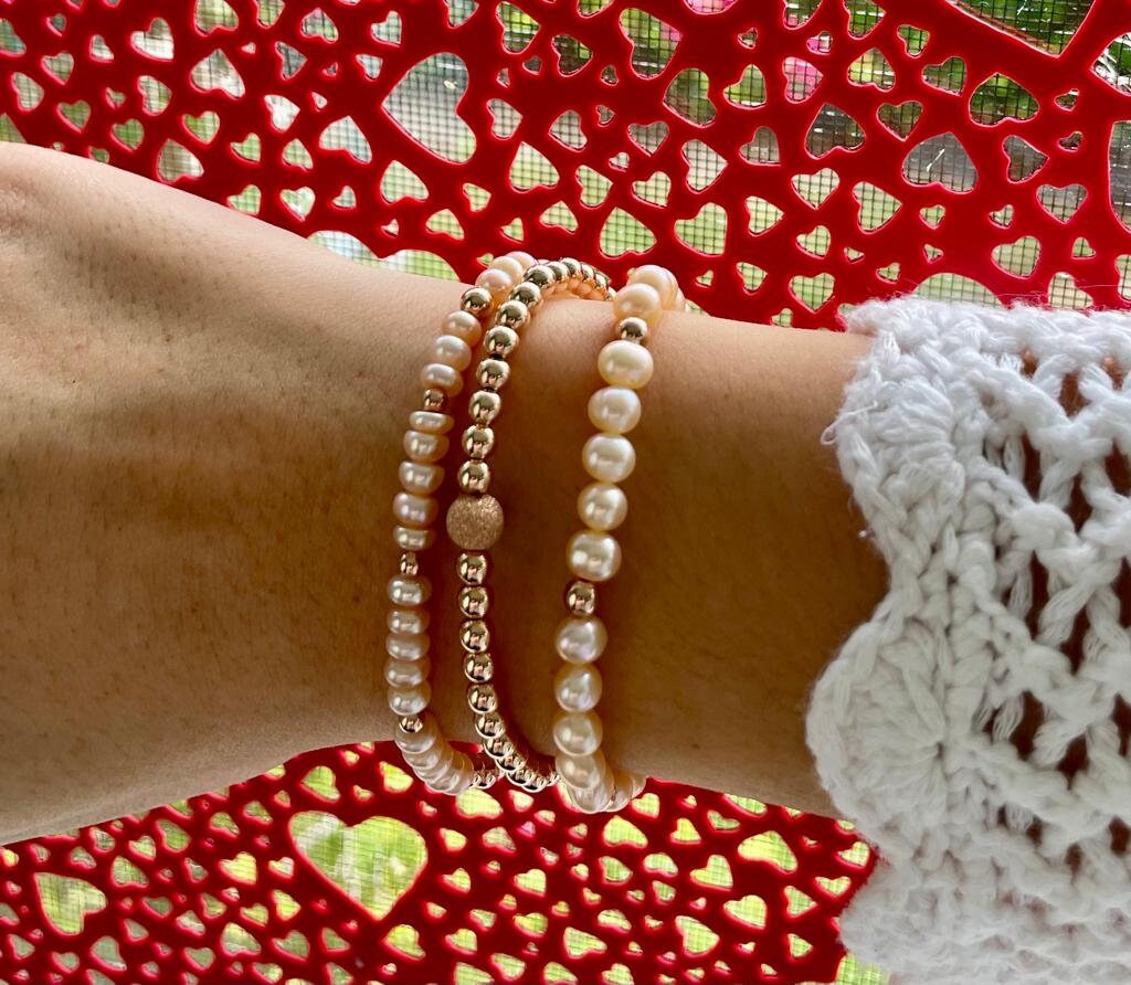 Rose gold pearl bracelet classic layered jewelry gift for her