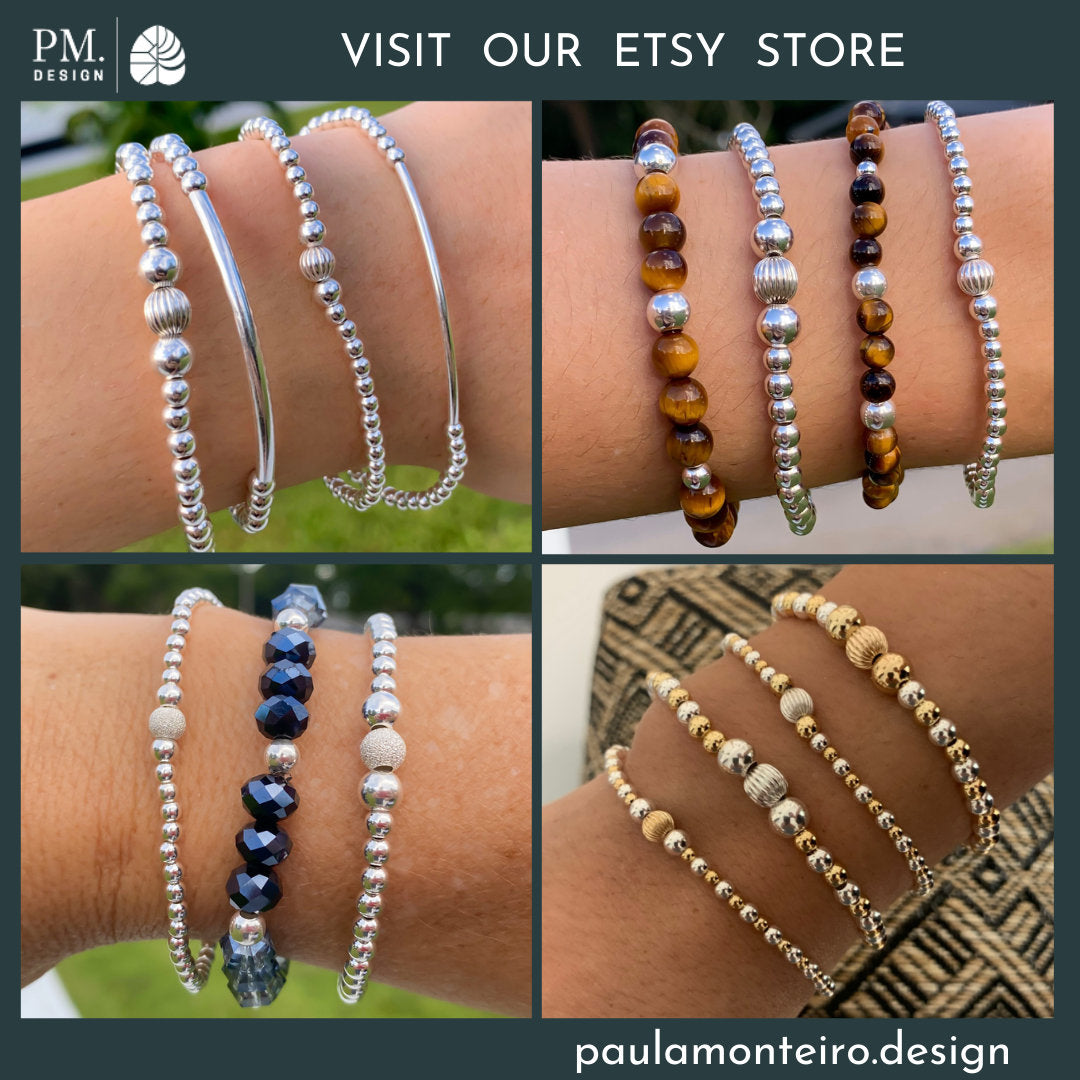 Pink Tiger Eye Sterling Silver Beaded Bracelet Layering Gift for Women