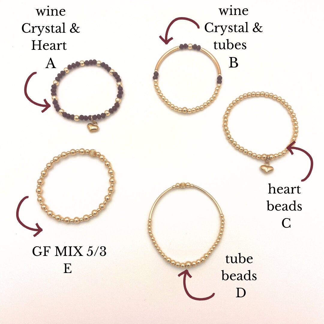 Gold Filled wine crystal beaded bracelet Heart Charm Women Jewelry friendship Gift