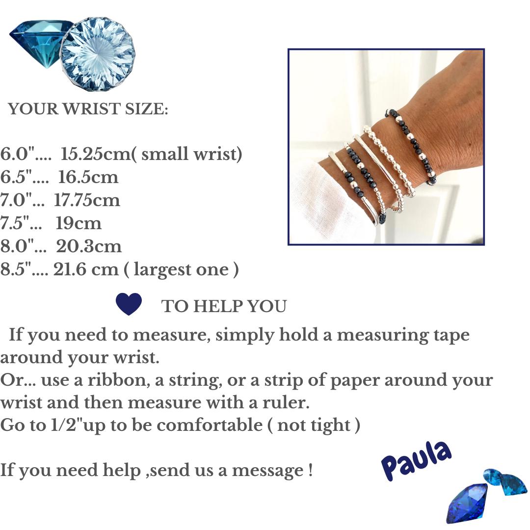 Blue crystal sterling silver beaded bracelet stretchy jewelry set gift for women