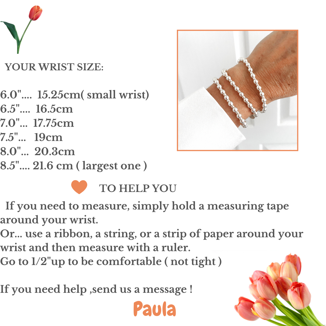 Sterling Silver Beaded Bracelet Women Wedding Jewelry Stretch Bracelet 3mm 5mm Gift for Mom