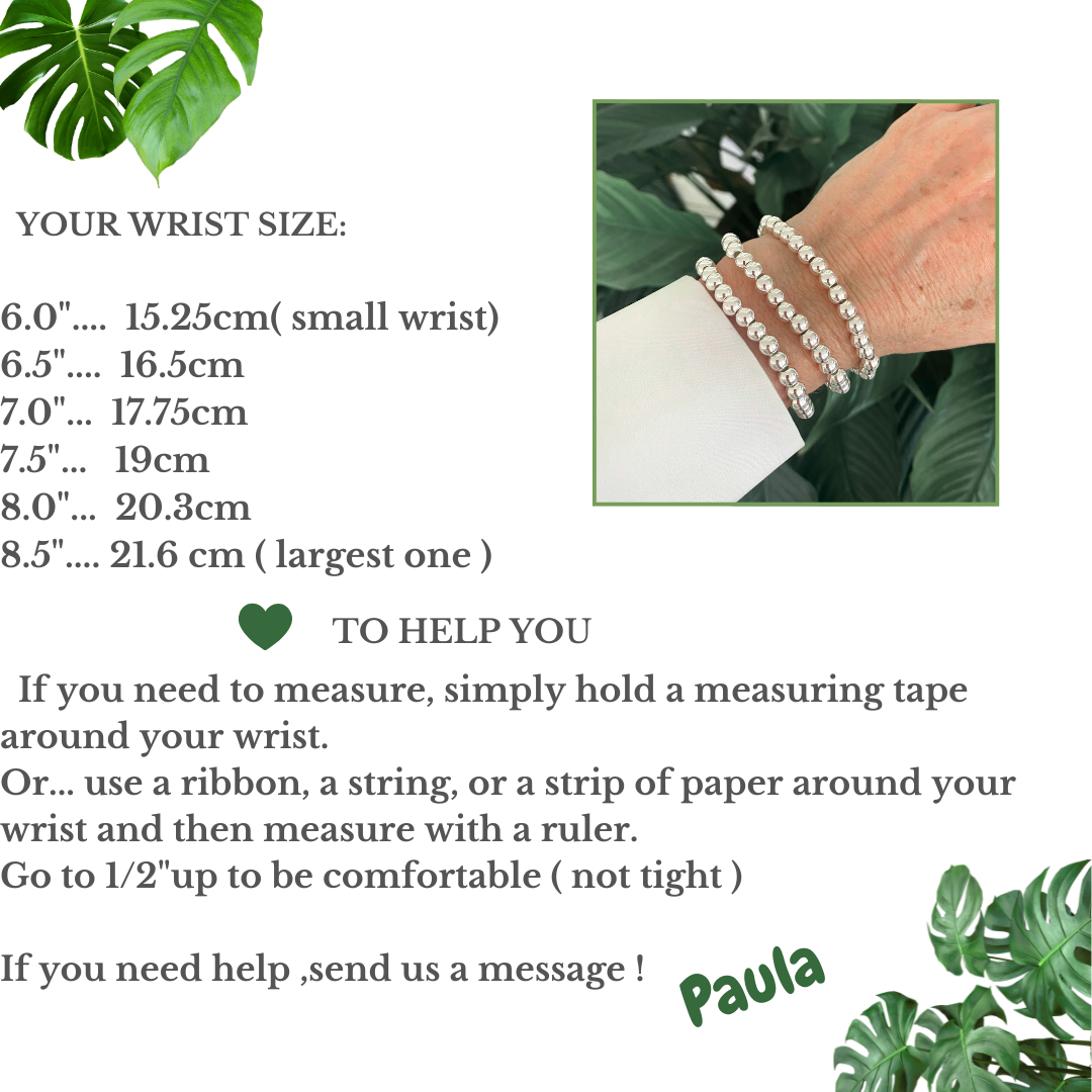 Sterling silver 6&4 beads women stacking bracelet mix 2 sizes stretchy jewelry gift