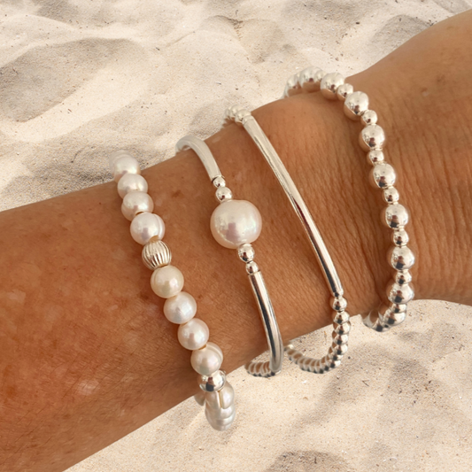 Pearl and sterling silver bracelet wedding jewelry bridesmaid gift classic anniversary set