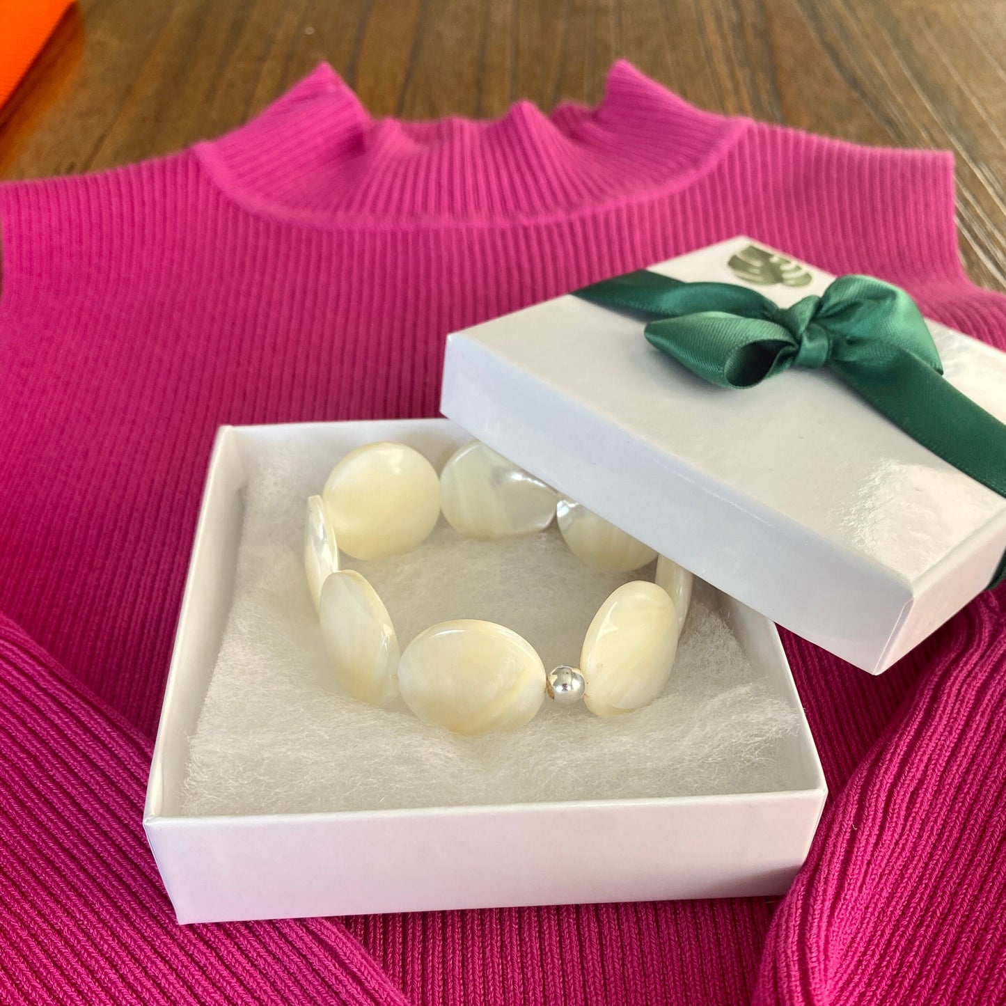 Maxi Mother of Pearls sterling silver bracelet large pearl stretchy jewelry maximalist women gift