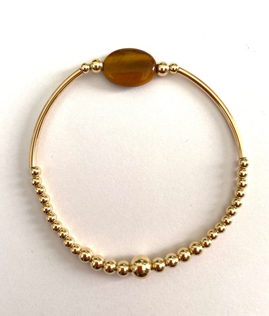 Gold Bracelet with Tiger Eye Beads Elegant Gift for Her