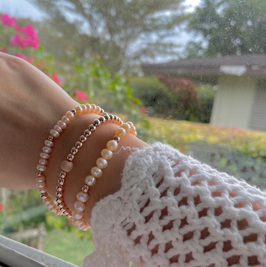 Rose gold pearl bracelet classic layered jewelry gift for her