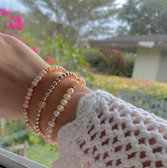 Rose gold pearl bracelet classic layered jewelry gift for her