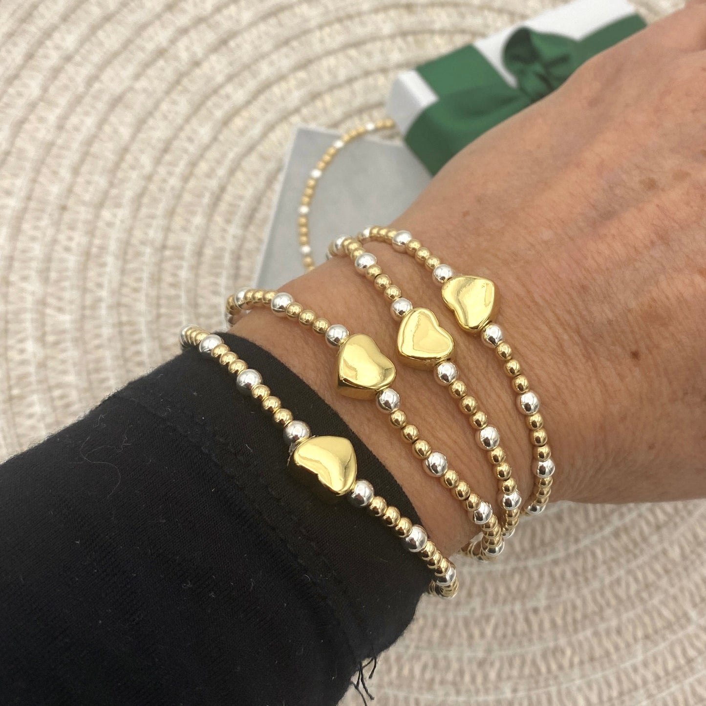 Gold Heart Bracelet Set Women Charm TwoTones Jewelry Stack Silver and Gold Layered Bracelet heart charm jewelry gift bead charm bracelet