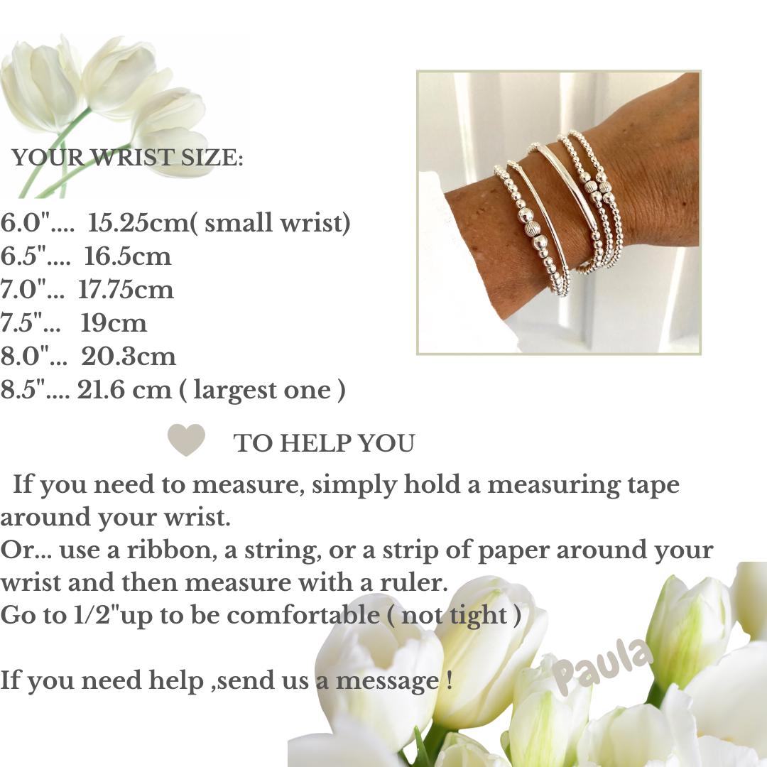 Sterling silver beaded bracelet for women stacking stretchy jewelry bridesmaid gift wedding set