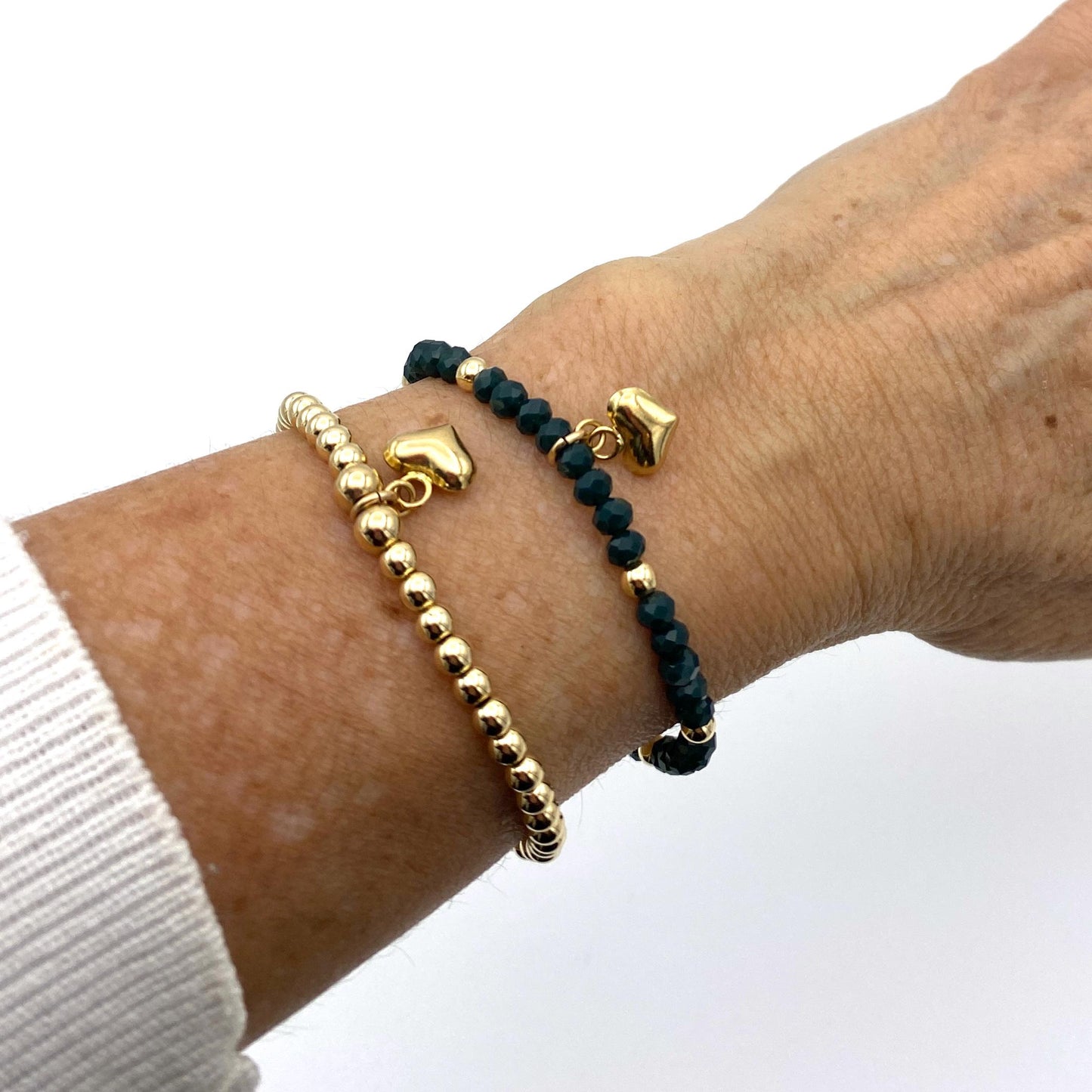 Gold Filled Green Bracelet Set with Heart Charm Elegant Gift for Her