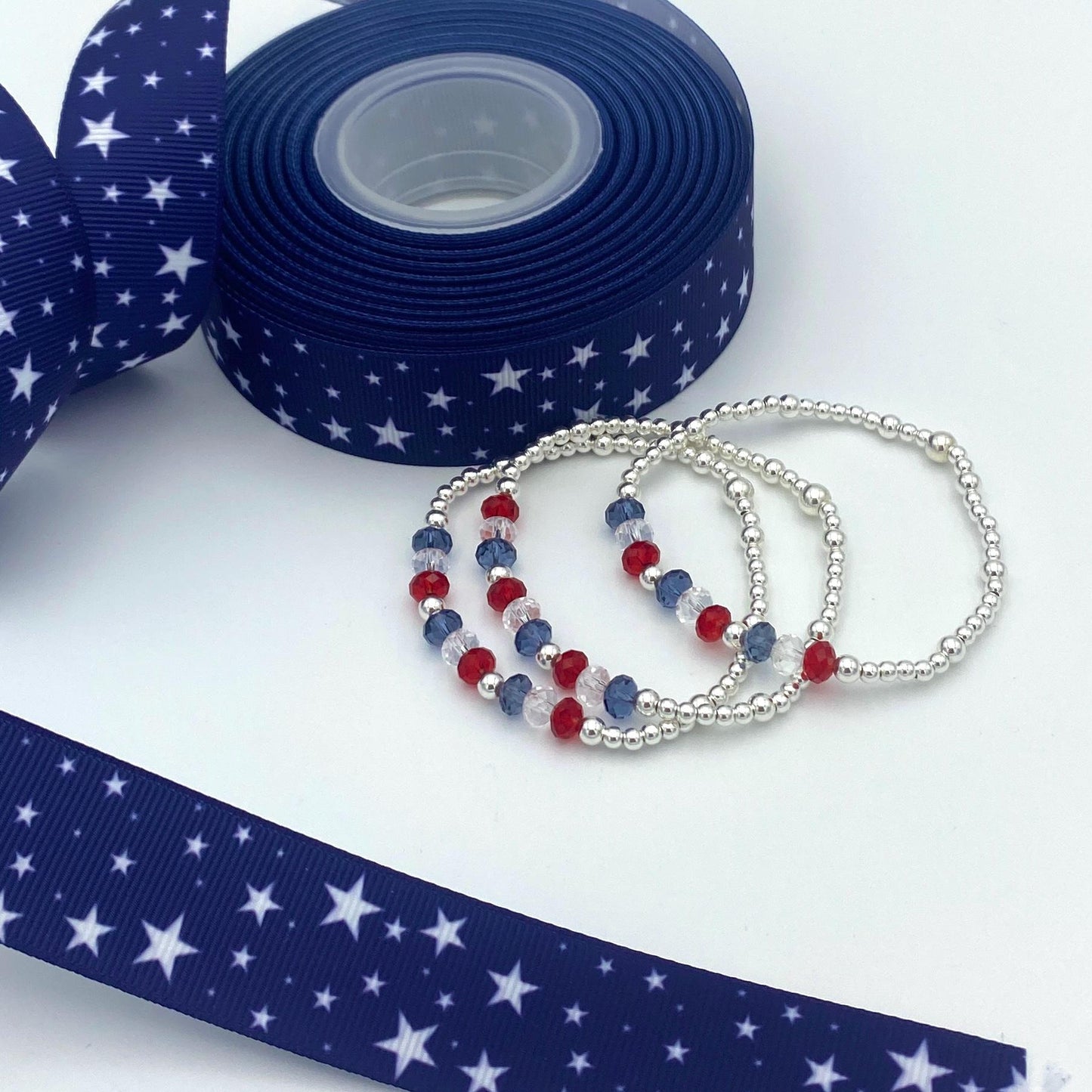 USA patriotic bracelet set silver red white blue crystal gift