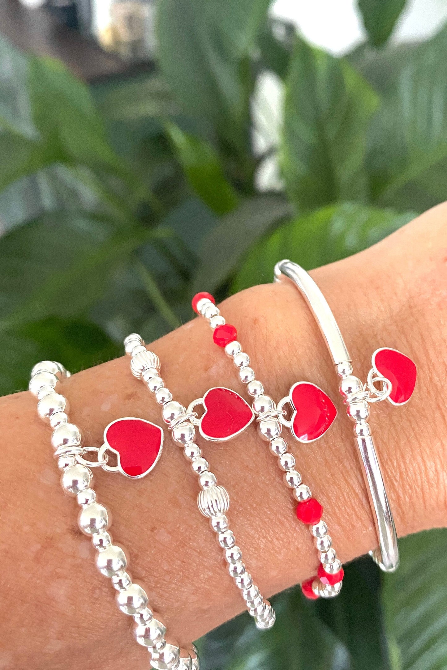 Silver red heart charm bracelet set gift for women jewelry