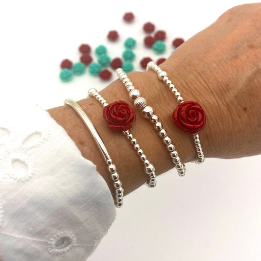 Personalized red rose jewelry set sterling silver spring gift for women
