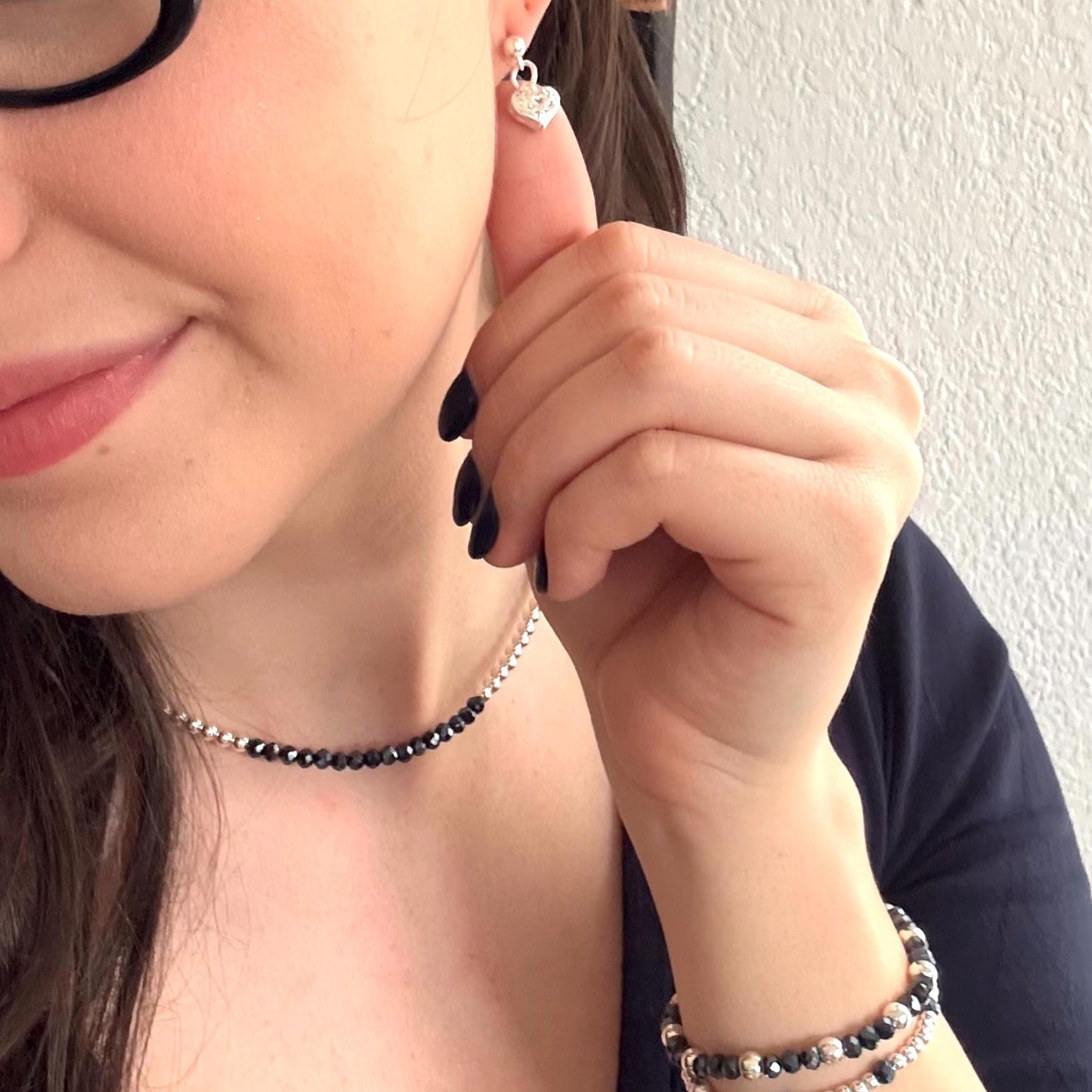 Blue Crystal Silver Jewelry Set Necklace Bracelet and Earrings Gift