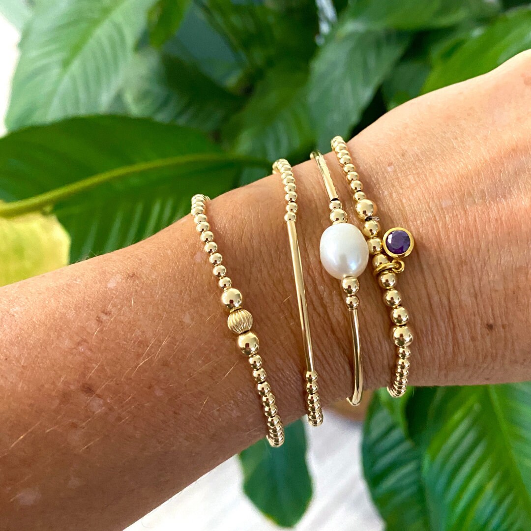 Gold birthstone charm bracelet for her crystal color jewelry gift