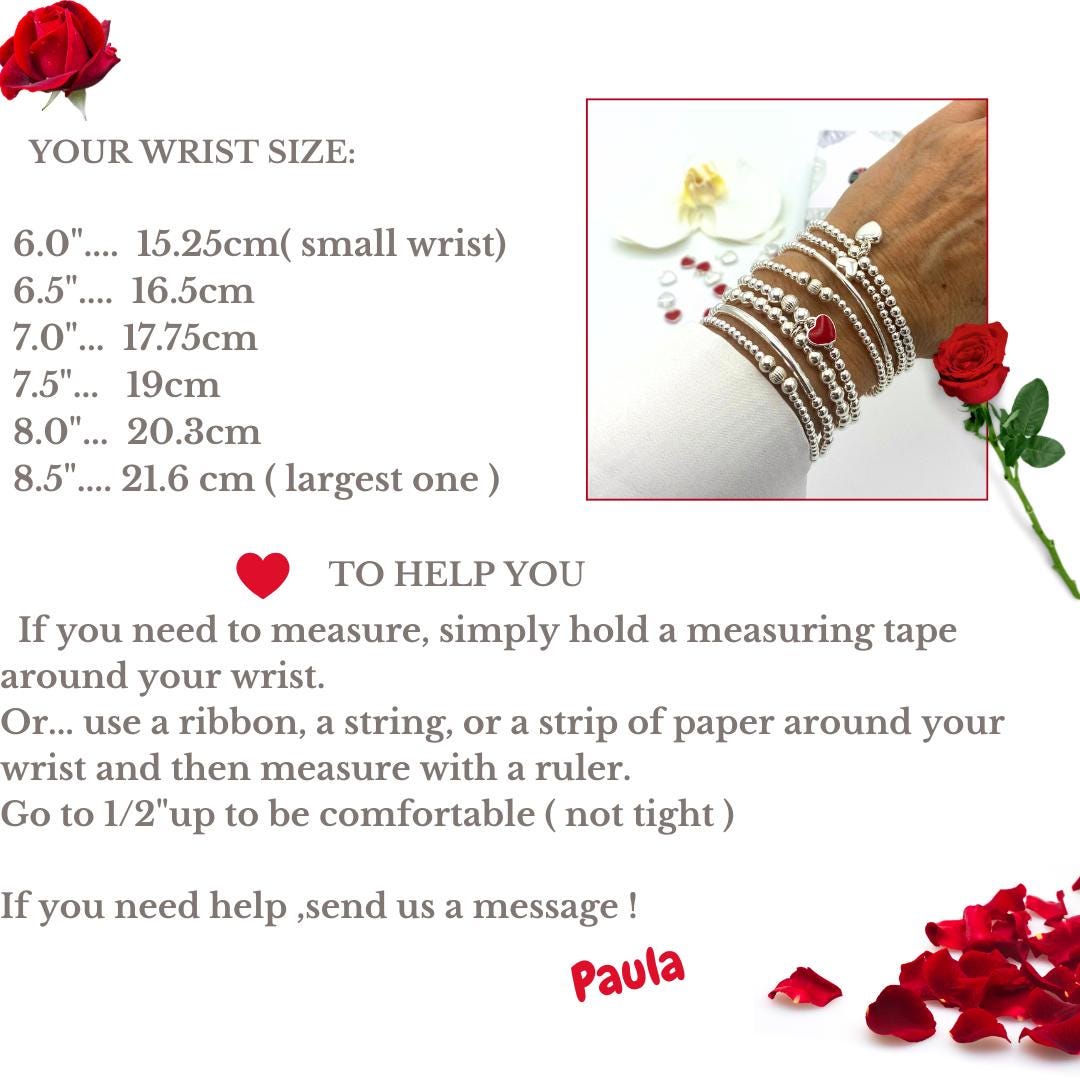sterling silver red heart charm personalized bracelet stretchy jewelry set gift for women