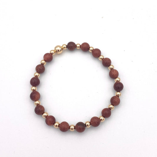 Gold filled sandstone beaded bracelet Set brown goldstone women jewelry stretchy stacking fall color gift