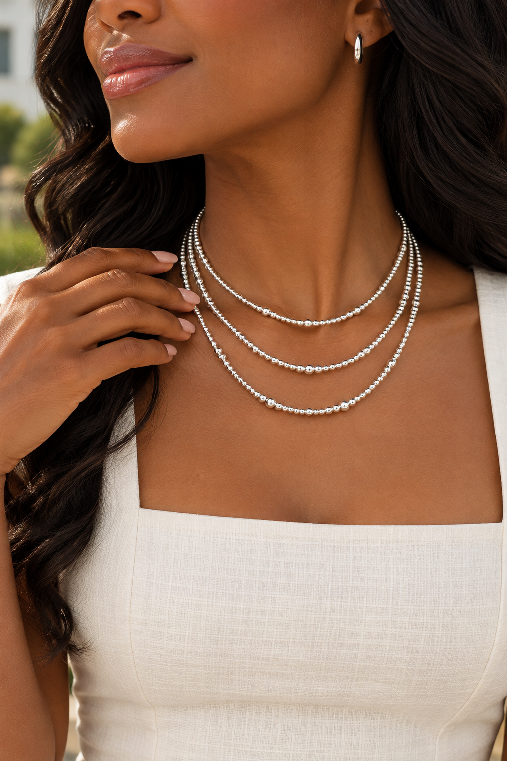 Sterling Silver Bead Necklace Personalized Layering Jewelry for Women