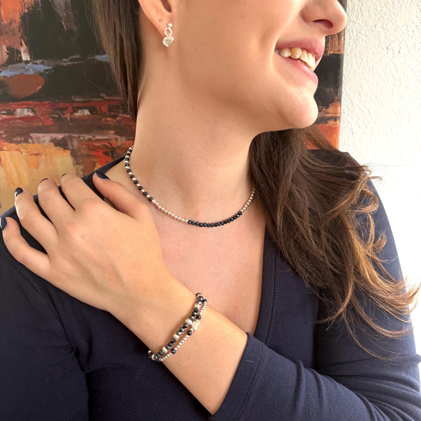 Blue Crystal Silver Jewelry Set Necklace Bracelet and Earrings Gift