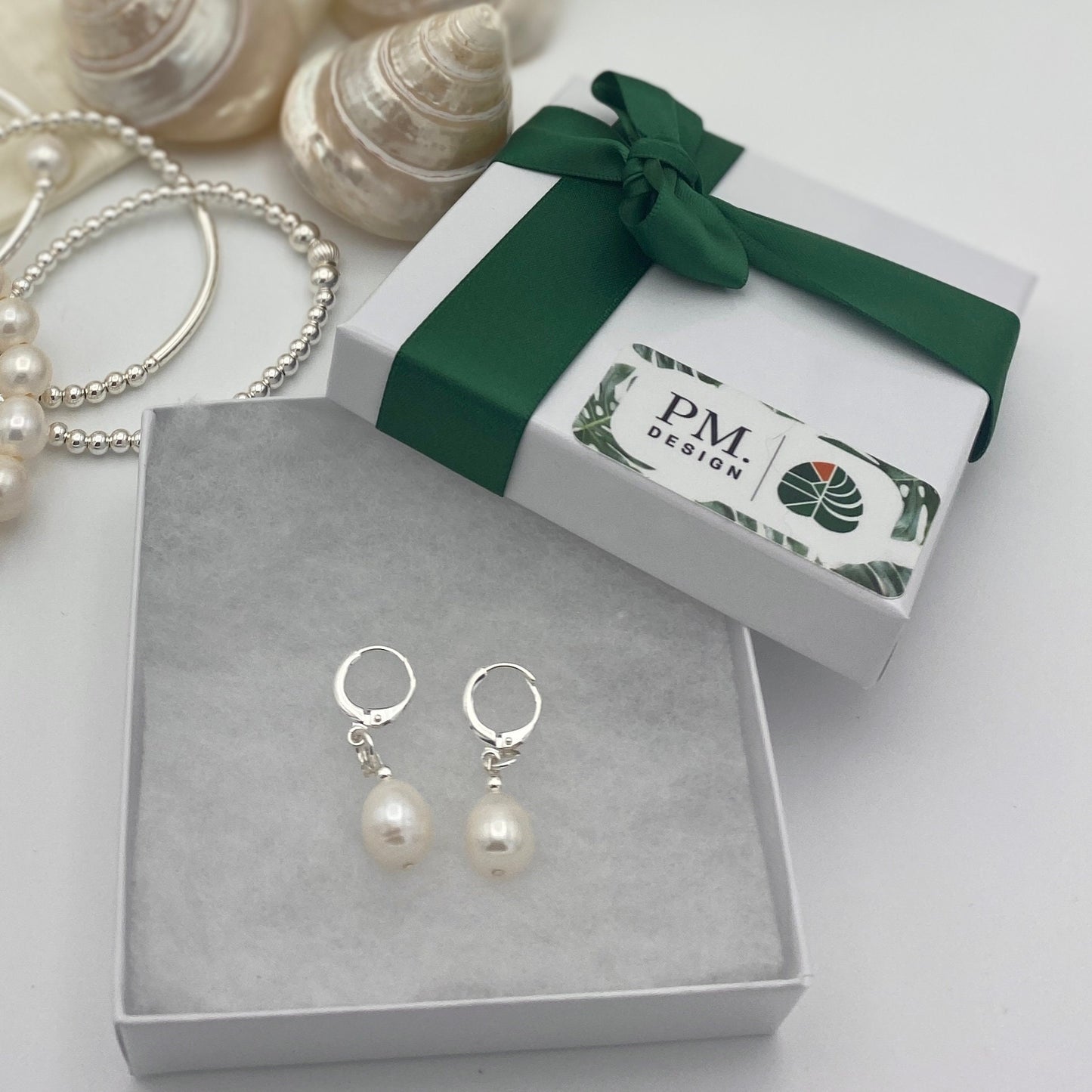 Sterling silver pearl bracelet and earrings set wedding day jewelry accessory bridesmaid personalized friendship gift