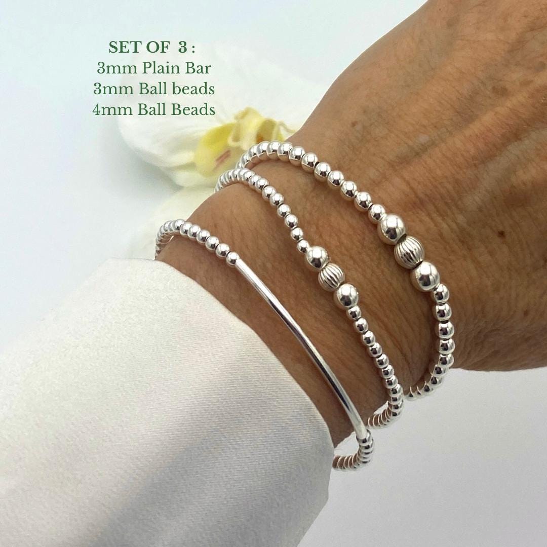 Sterling silver stretchy bracelet set women stacking jewelry friend birthday gift