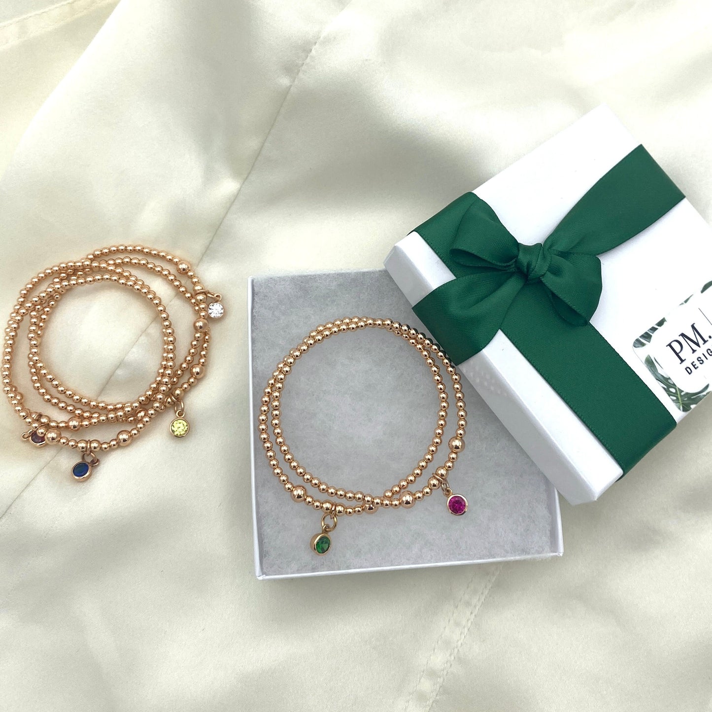 Rose gold birthstone bracelet personalized charm jewelry gift for her