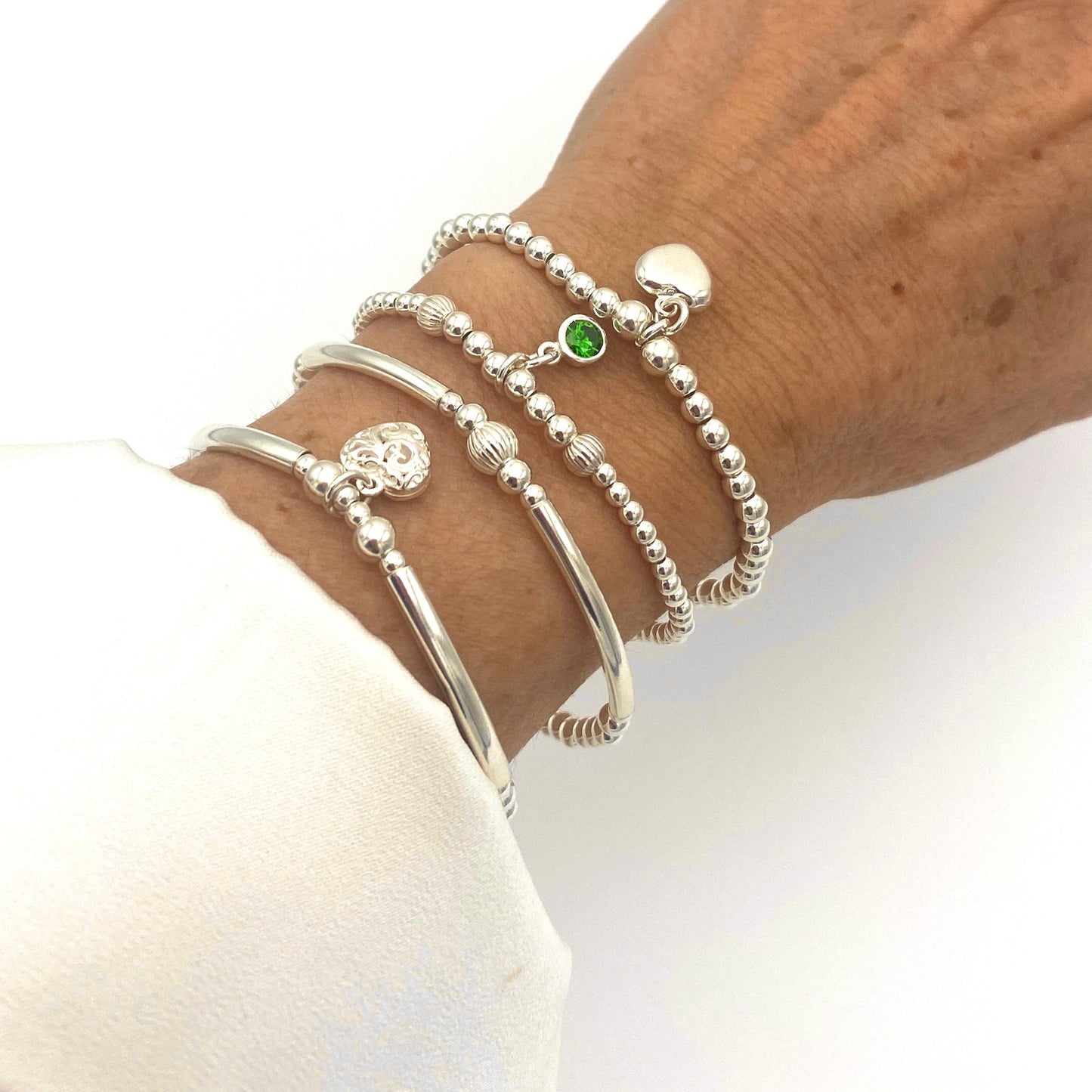 Birthstone and silver heart charm bracelet for her a beautiful lifetime gift