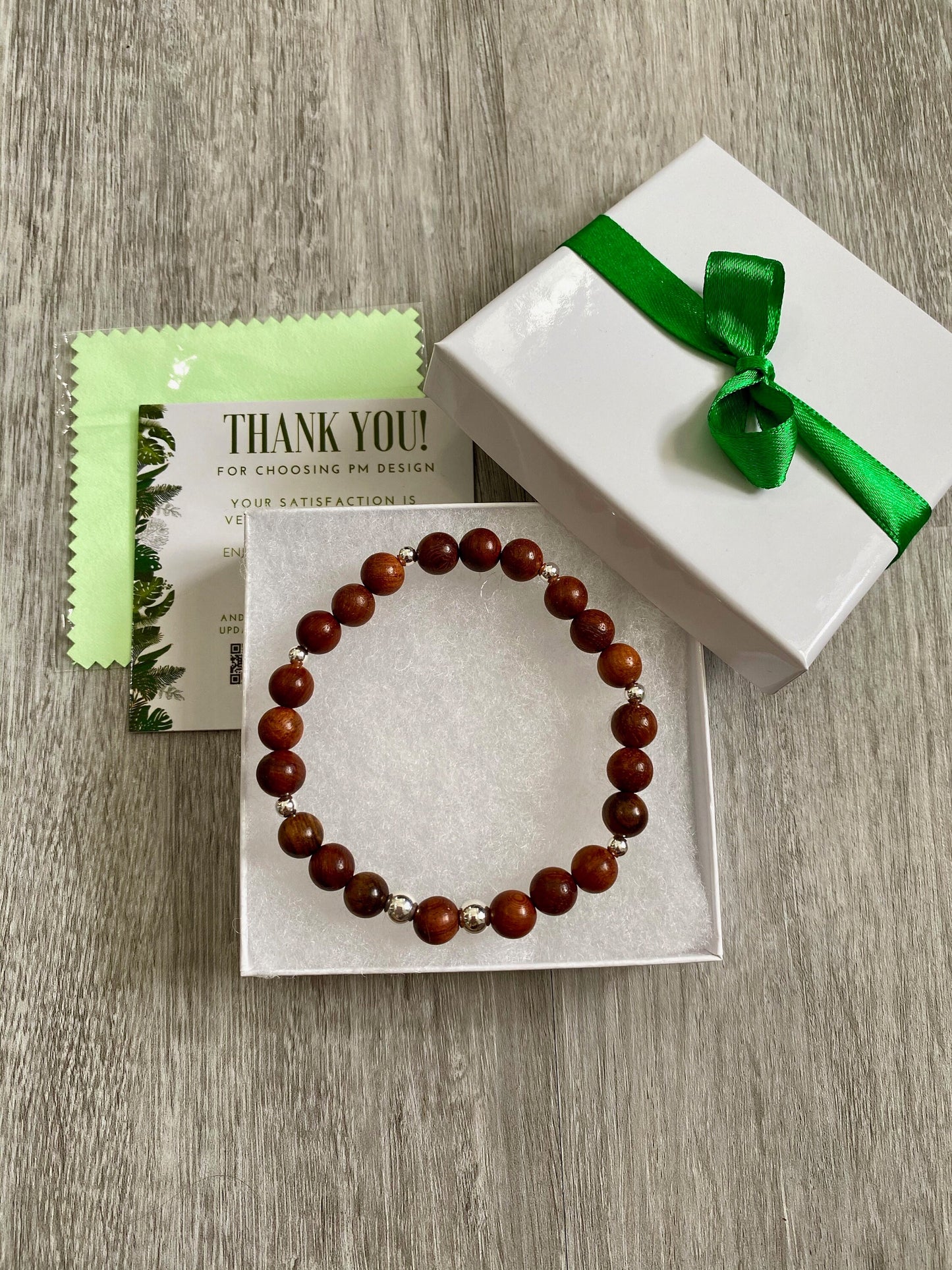 Sterling silver and wood bracelet stretchy beaded jewelry nature inspired gift for women