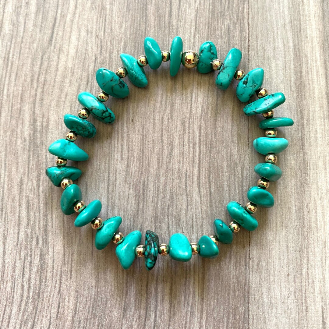 Turquoise gold filled beaded Bracelet nugget shape stacking handmade jewelry women elegant sea color gift