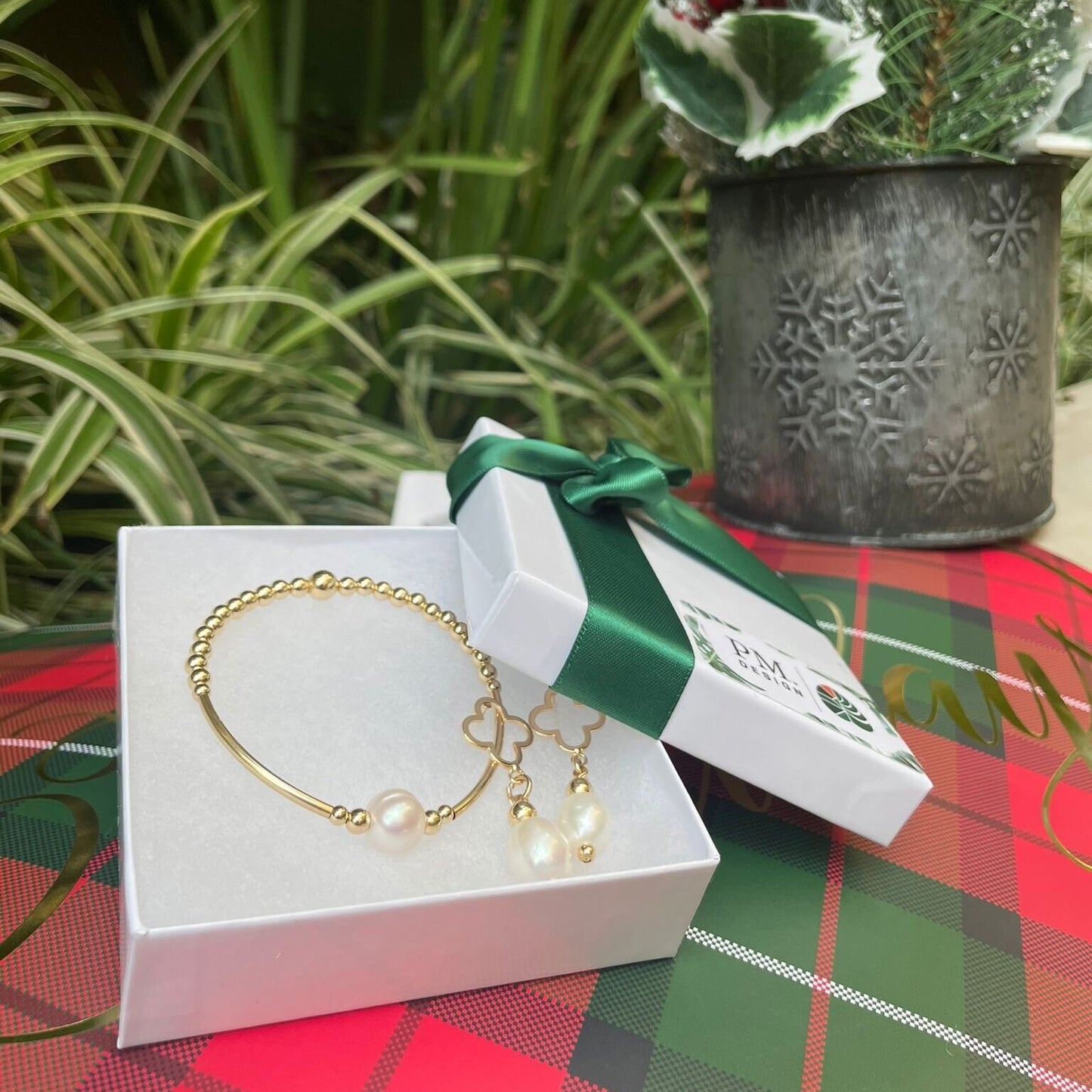 Gold filled pearls earrings bracelet classic accessory women gift stretchy jewelry anniversary present