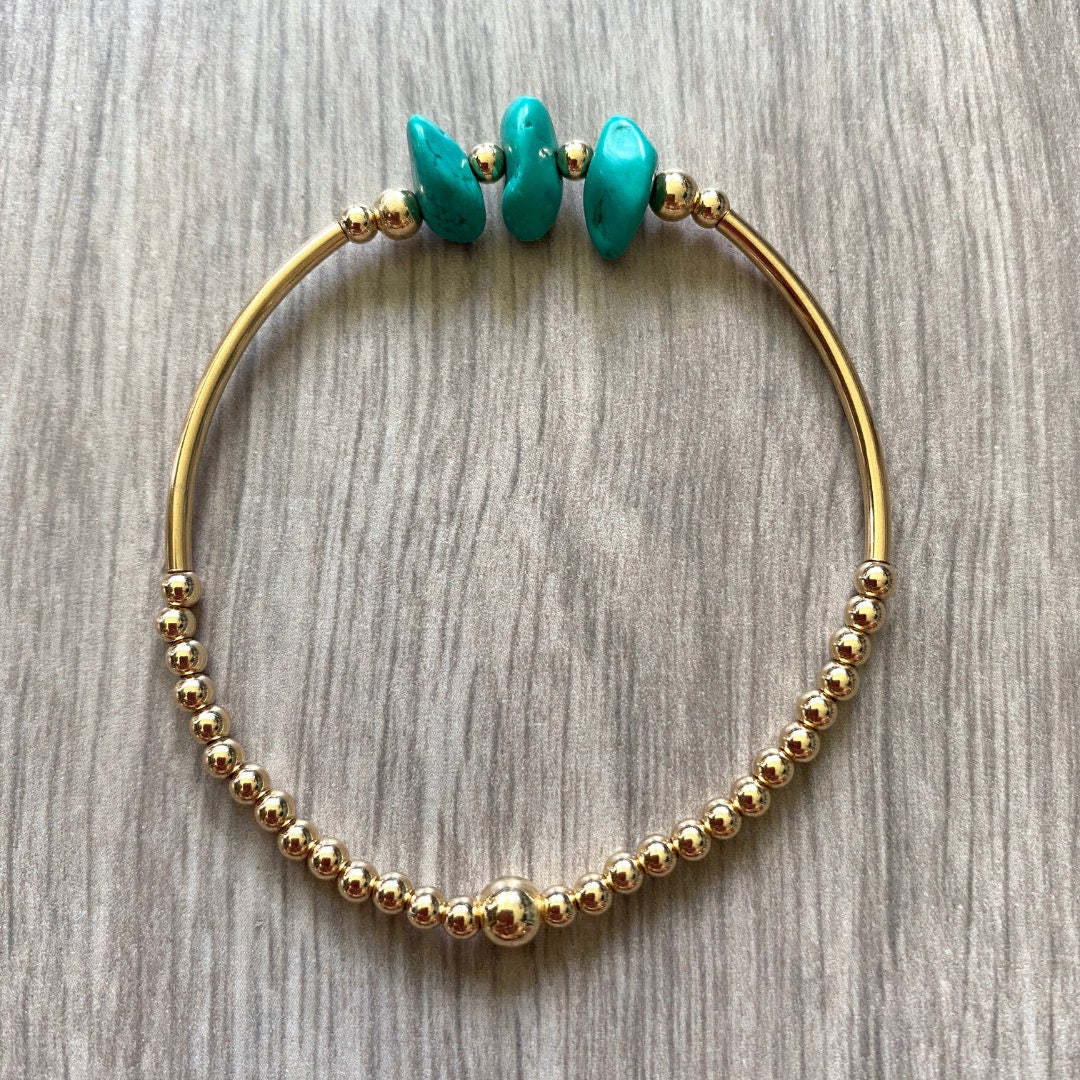 Turquoise gold filled beaded Bracelet nugget shape stacking handmade jewelry women elegant sea color gift