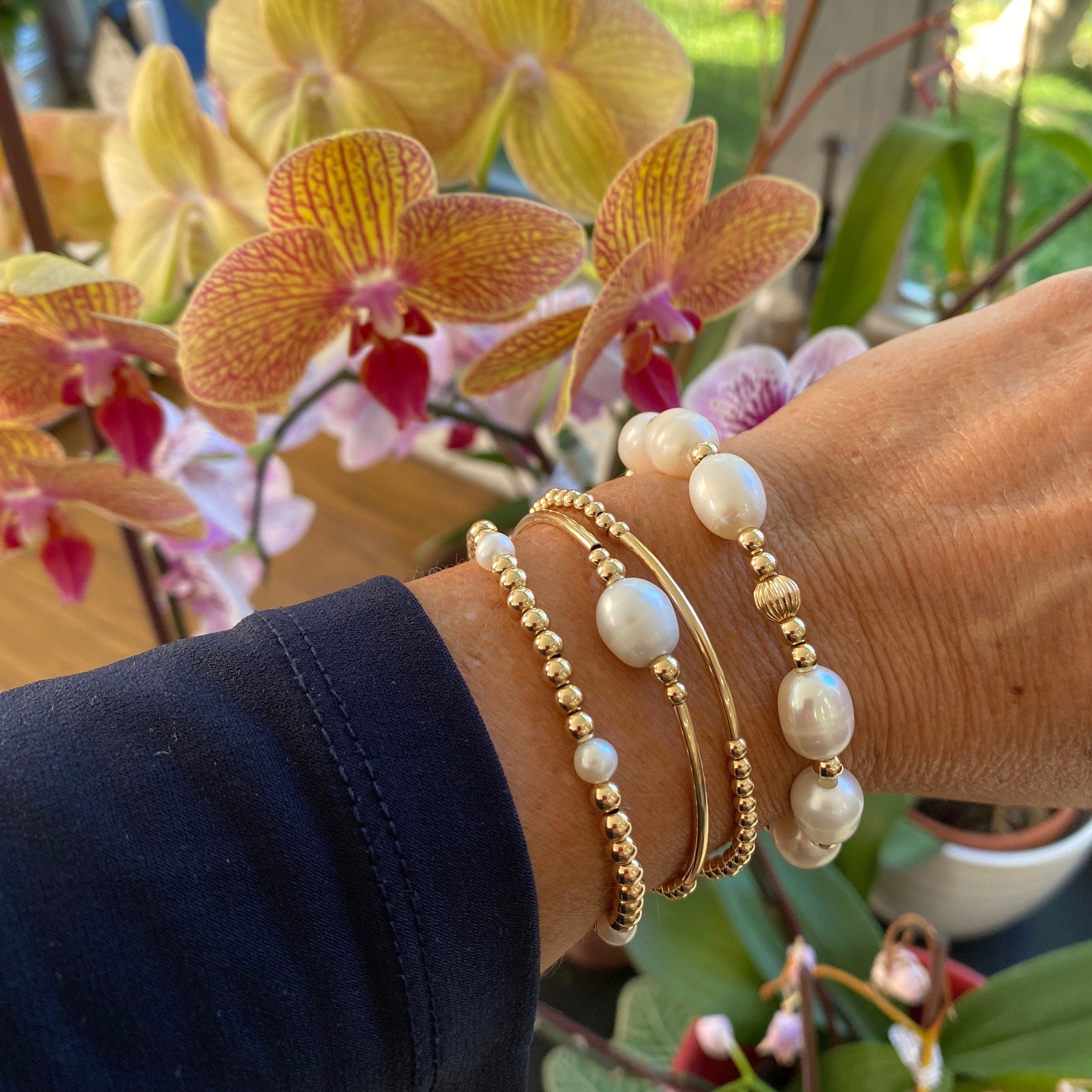 Gold Filled and Freshwater Pearl Bracelet Set