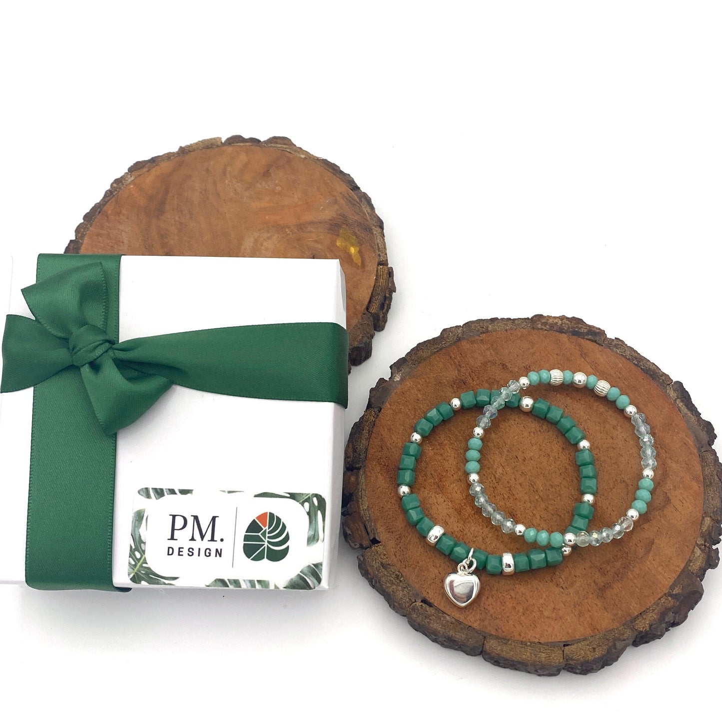 Sterling Silver Blue and green Crystal Bracelet with Personalized Charm for Her