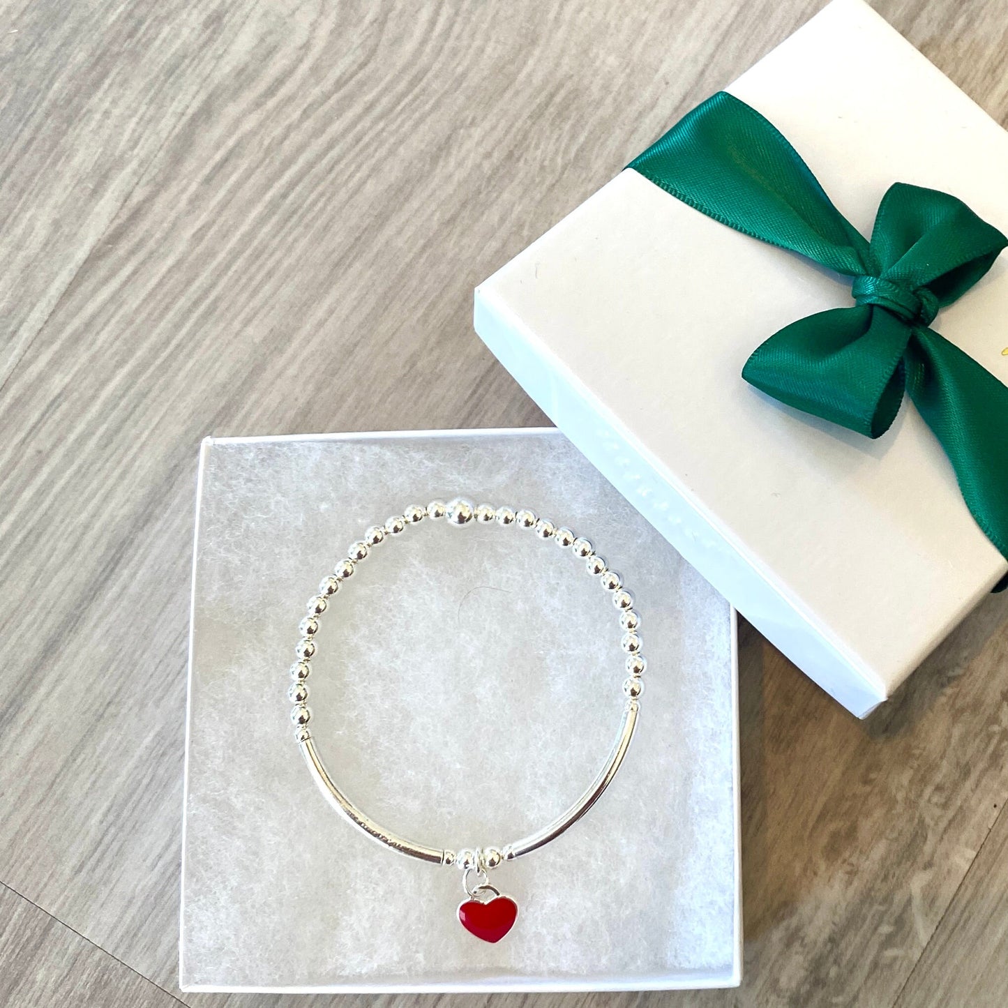 Silver red heart charm bracelet set gift for women jewelry