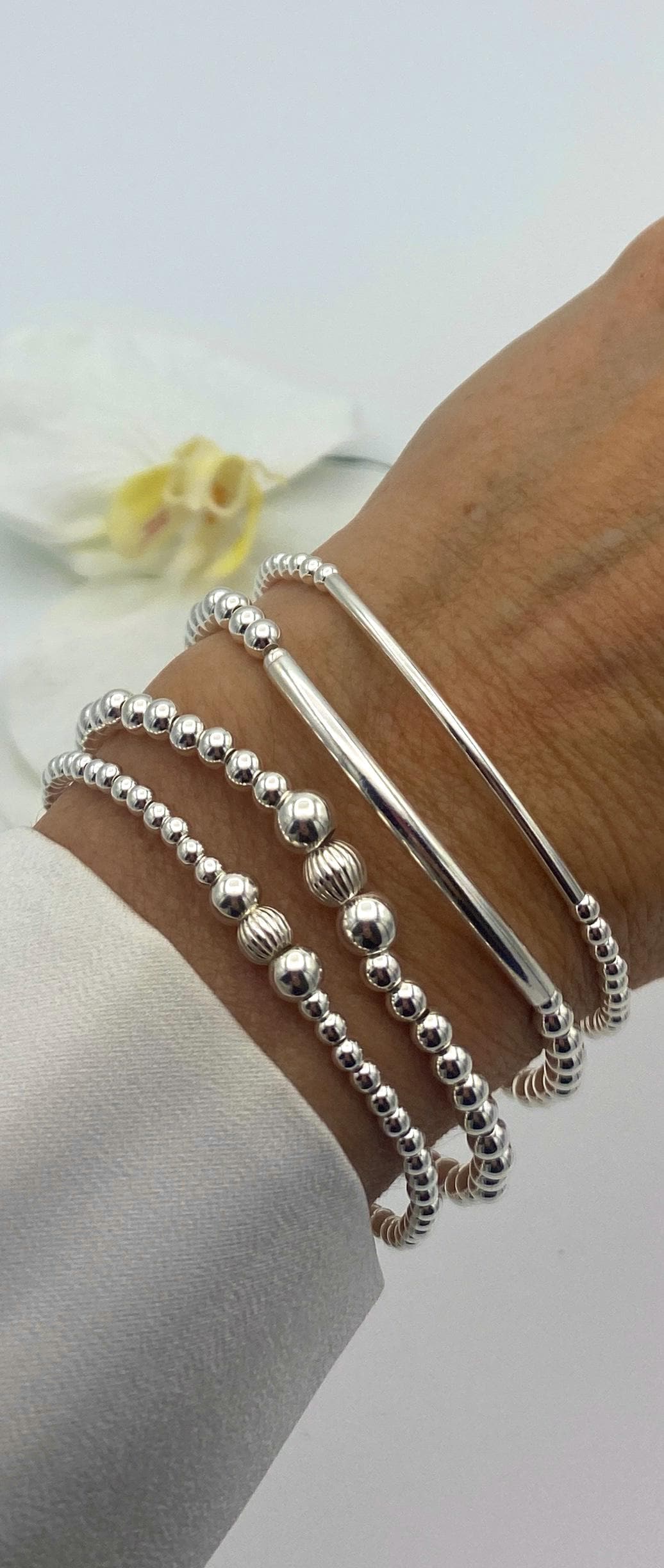 Sterling silver stretchy bracelet set women stacking jewelry friend birthday gift