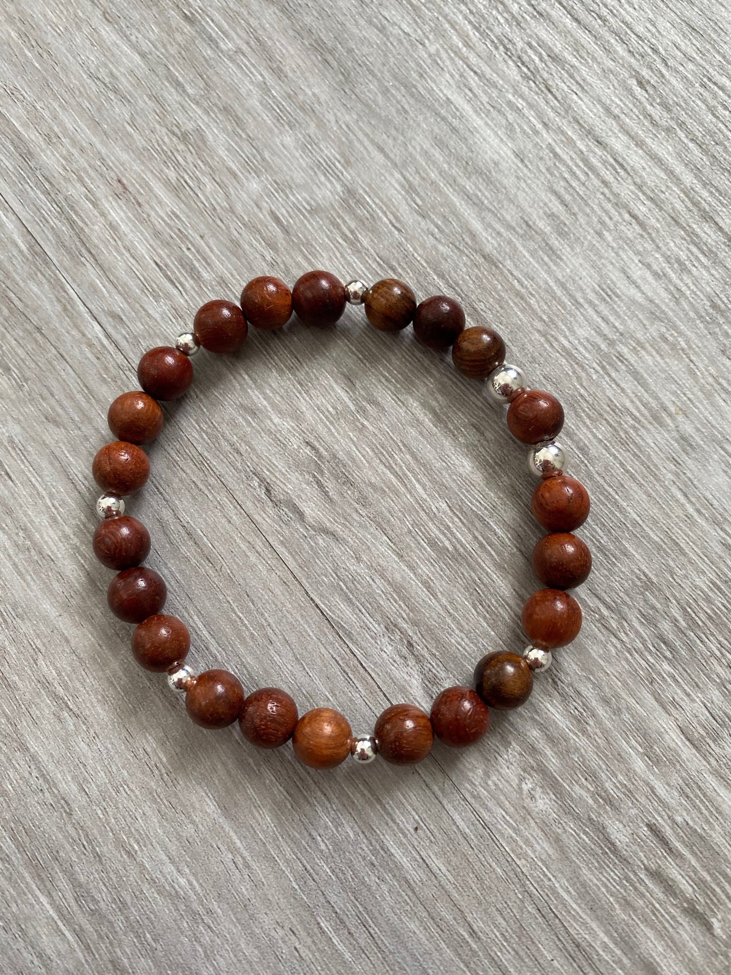 Sterling silver and wood bracelet stretchy beaded jewelry nature inspired gift for women