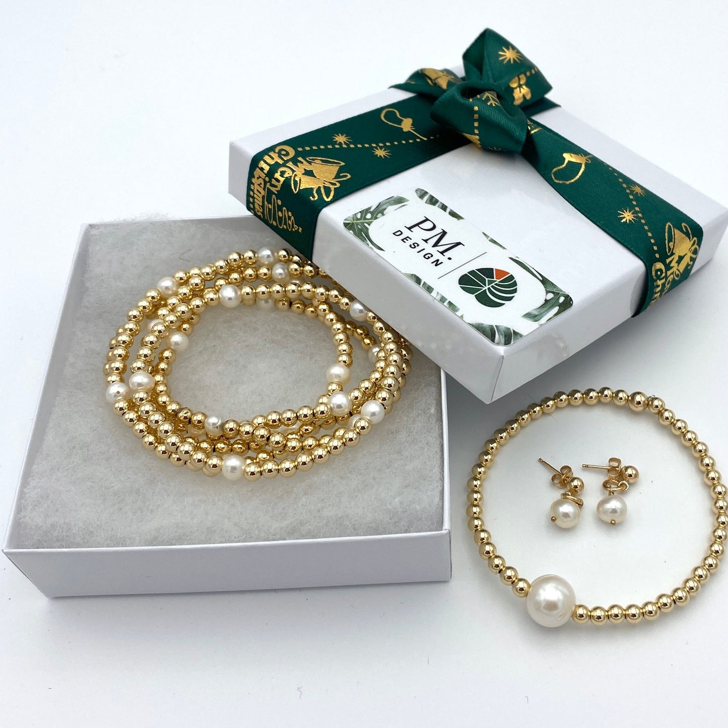 Gold filled beaded pearl bracelet wedding day jewelry accessory set bridesmaid friendship gift