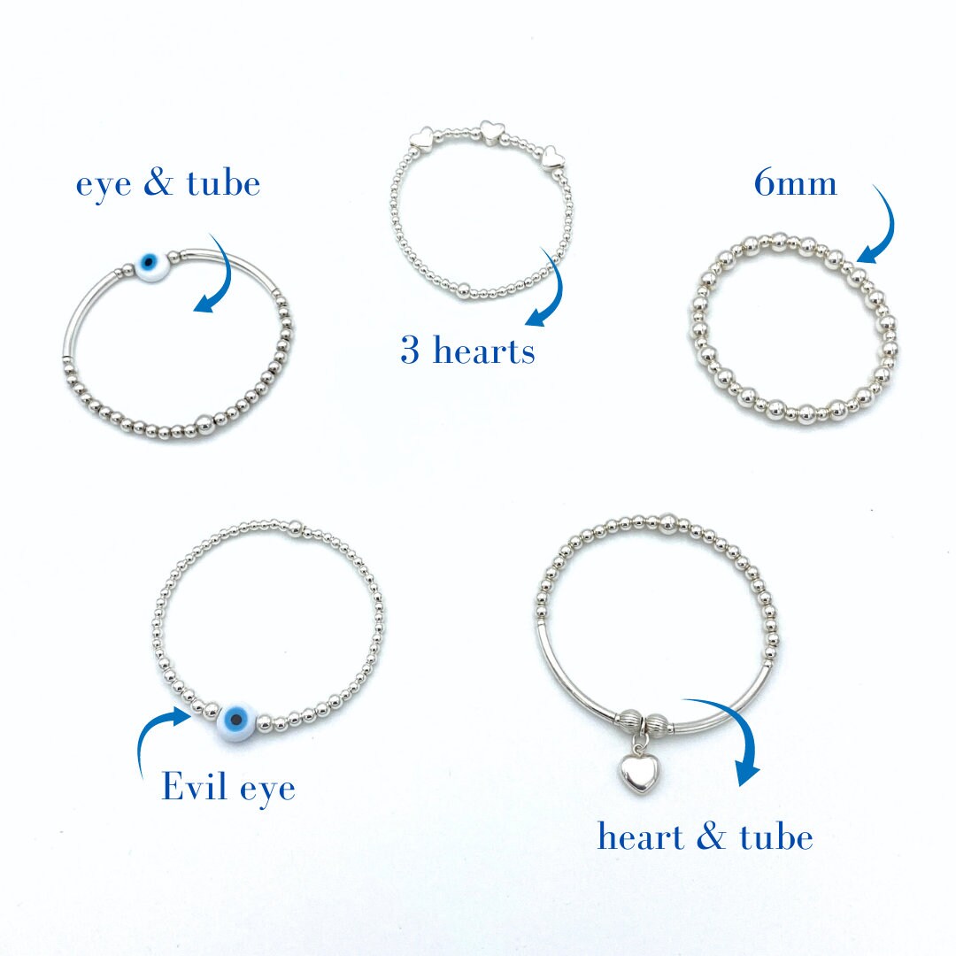 Evil Eye Silver Bracelet Greek Charm Stacking Jewelry Gift for Women