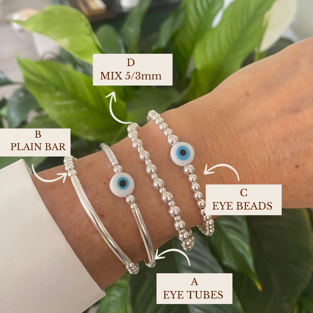 sterling silver evil eye charm stretchy bracelet women stacking beaded jewelry gift