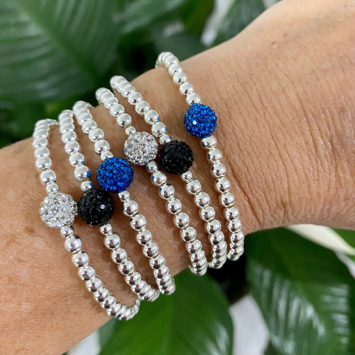 Sterling silver rhinestone bracelet blue blacK white crystal colors jewelry gift