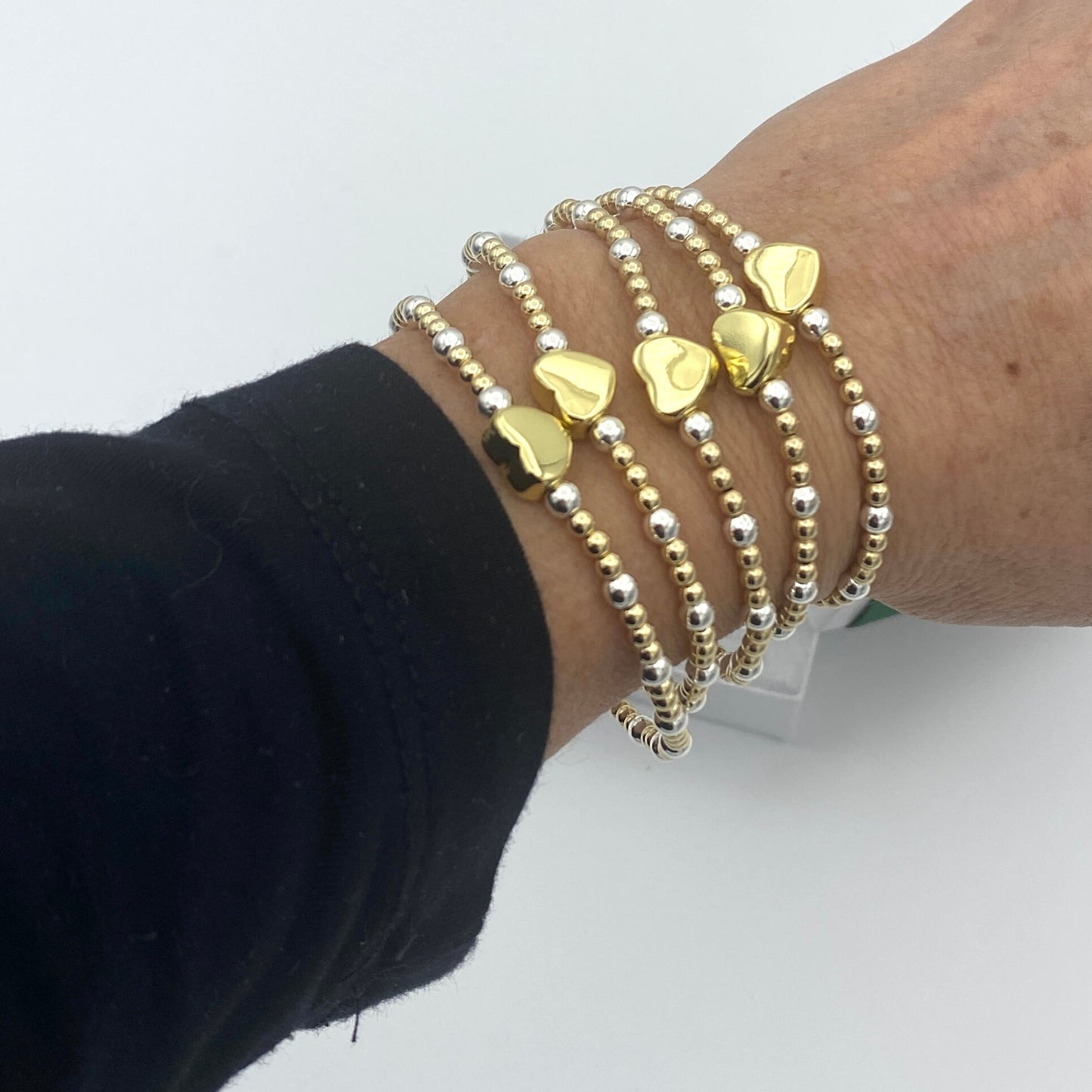 Gold Heart Bracelet Set Women Charm TwoTones Jewelry Stack Silver and Gold Layered Bracelet heart charm jewelry gift bead charm bracelet