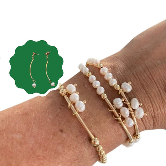 Gold pearl charm bracelet classic layering bracelet gift idea for her