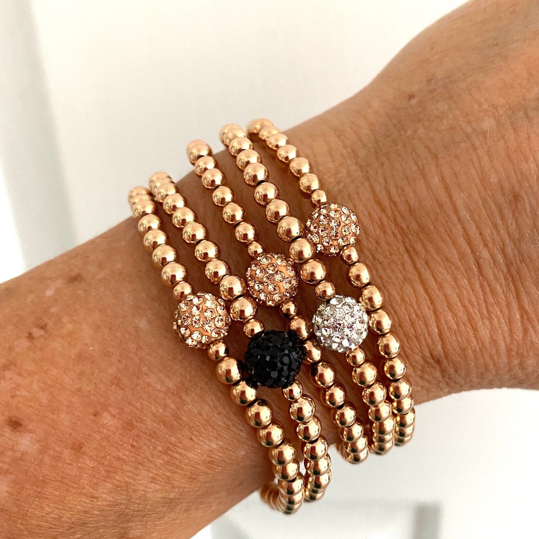 Rose Gold Filled and Rhinestone Crystal Bracelet Set