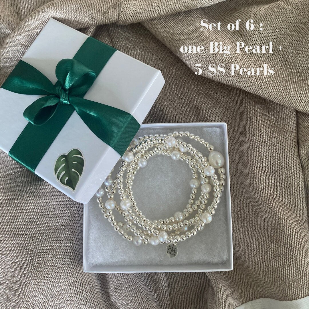 Sterling silver pearl beaded bracelet stretchy wedding jewelry set bridesmaid meaning friendship gift