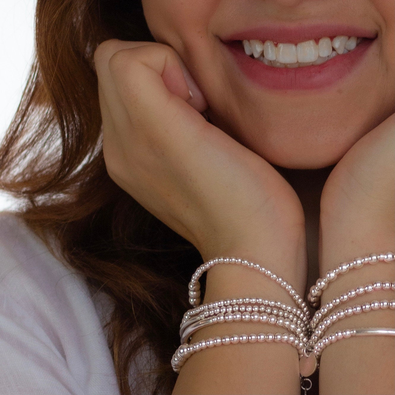 Sterling silver beaded bracelet for women stacking stretchy jewelry bridesmaid gift wedding set