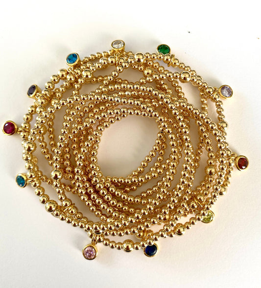 Gold birthstone charm bracelet for her crystal color jewelry gift