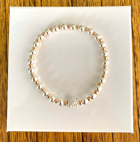 Silver rose mix gold filled Rhinestone Crystal Stretchy Stacked beaded Bracelet classic look jewelry gift